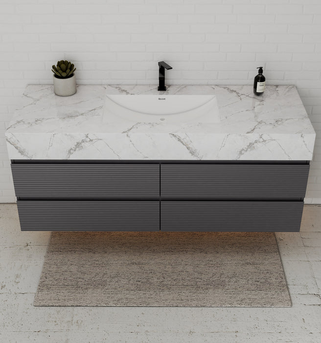 AQUA - 60" Single sink Charcoal Grey Wall Mount Vanity with Sintered Stone Top