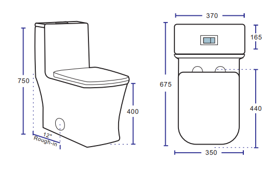 ALTA SERIES- LIRO, WHITE One Piece Fully Skirted, Square toilet 12" Rough