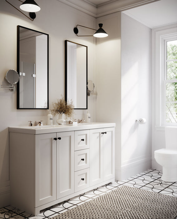 CABINETSMITH- 60"DOUBLE SINK CANADIAN White Bathroom Vanity With Cultured White Marble Top