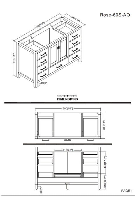 Rose- 60" Natural Oak ,Solid Wood Single Sink Floor Standing Modern Bathroom Vanity, Quartz Countertop
