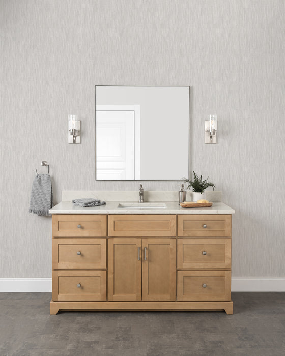 StoneWood - 60" Single Sink, Natural Oak Canadian Made Solid Wood  Bathroom Vanity With Quartz Countertop - Construction Commodities Supply Inc.