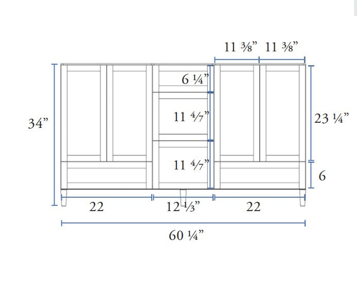 Classic- 60" Double Sink Canadian Made Bathroom Vanity With Quartz Countertop,5 Drawers