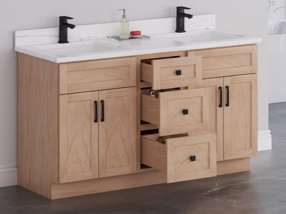 Nova- 60" Double Sink , MAPLE  Bathroom Vanity With Quartz Countertop
