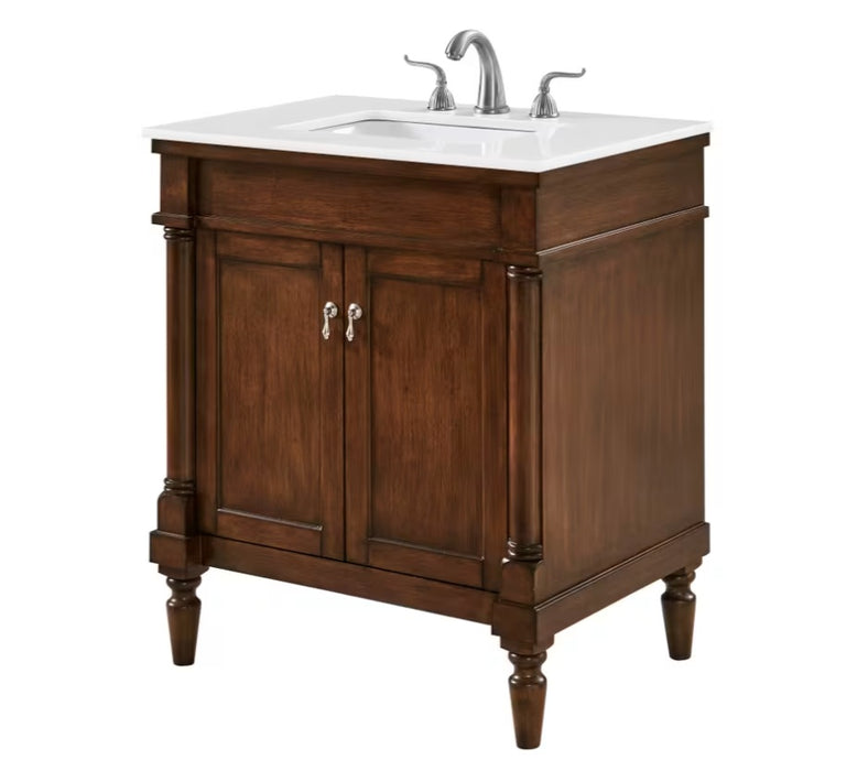 MODORA- 30" Walnut , Floor Standing Bathroom Vanity, Quartz Countertop