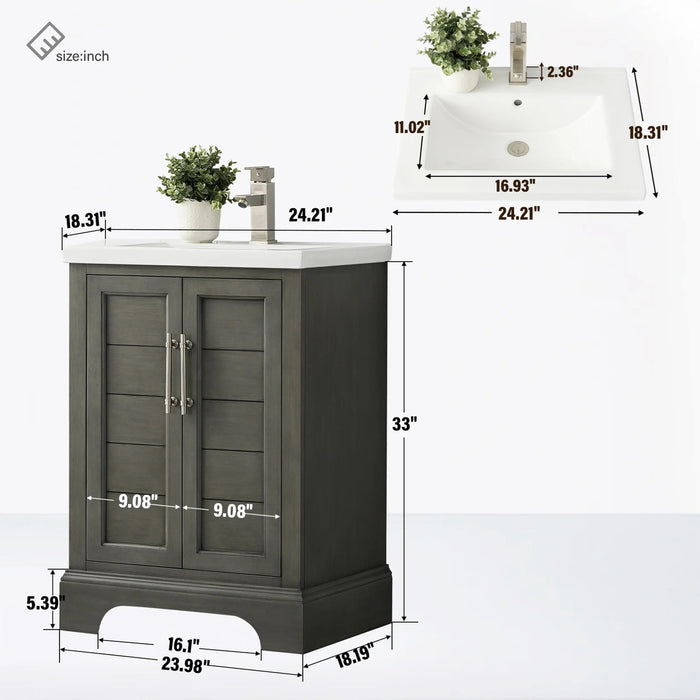 Modena , 24" x 18" Silver Grey Freestanding Bathroom Vanity