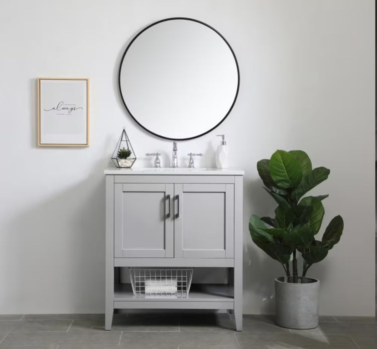 ELEGANT  30"x 19" Grey , Floor Standing Modern Bathroom Vanity, Quartz Countertop