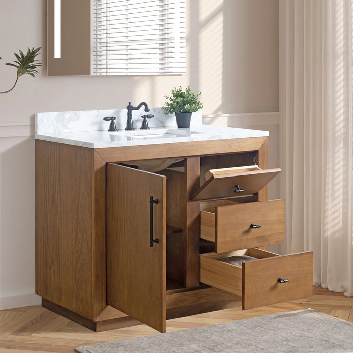 GLORIA- 42x22x34’’  Bathroom Vanity in Tan with Arabescato White Top