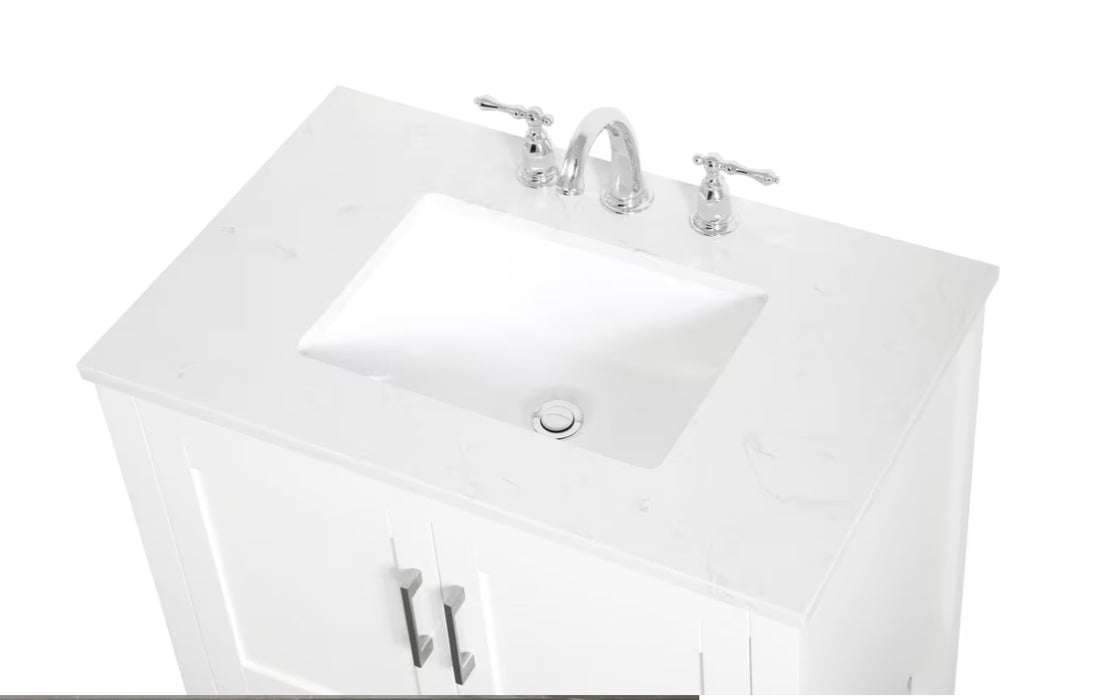 ELEGANT 30" x 19" White , Floor Standing Modern Bathroom Vanity, Quartz Countertop