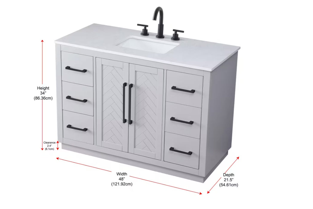 ASHTON- 48" Floor Standing Bathroom Vanity, Marble Countertop ( 3 colors available)