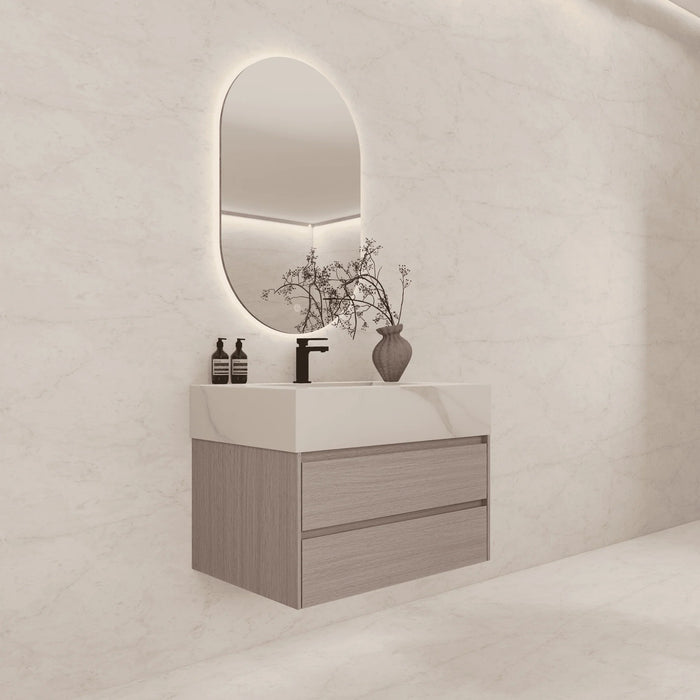 AQUA-32" LIGHT GREY OAK Wall Mount Vanity with Sintered Stone Top - Construction Commodities Supply Inc.