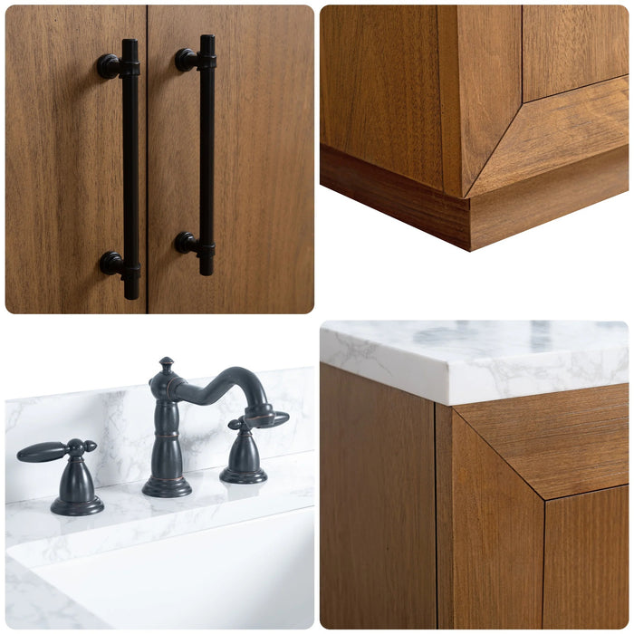 GLORIA- 36x22x34’’  Bathroom Vanity in Tan with Arabescato White Top