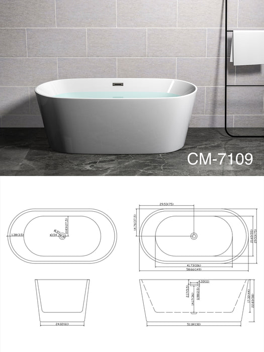 CM7109 - 59" Composite Acrylic Free Standing Bathtub *** PICKUP IN STORE ONLY***
