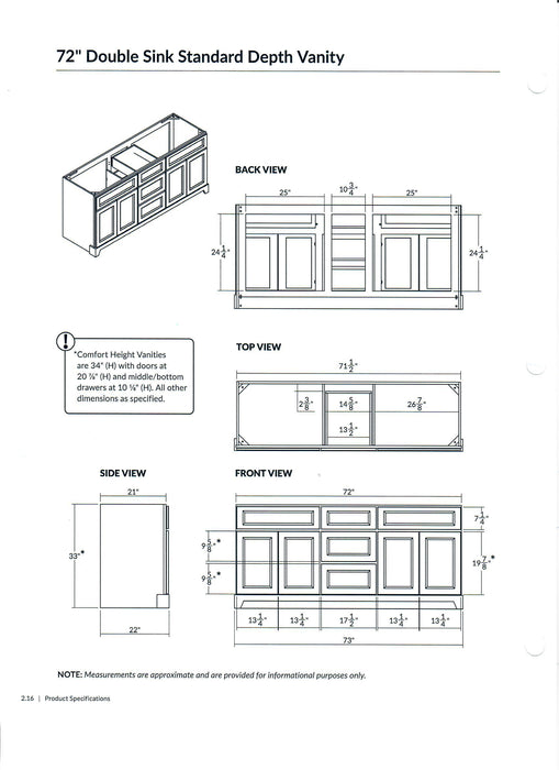 StoneWood / Blue Grey - 72 " Solid Wood Canadian Made Double Sink Bathroom Vanity, Quartz Countertop - Construction Commodities Supply Inc.