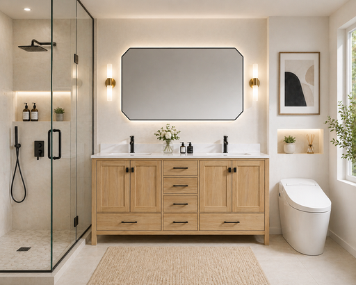 Rose- 72" Antique Oak ,Solid Wood Double Sink Floor Standing Modern Bathroom Vanity, Quartz Countertop  ( PRE-ORDER NOW , ETA: 2026-06-10) - Construction Commodities Supply Inc.