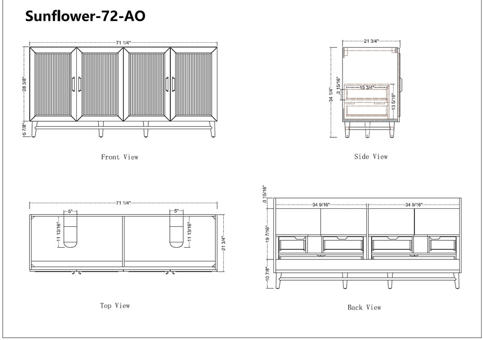 Sunflower - 72" Double sink , Antique Oak , Floor Standing Bathroom Vanity, Quartz Countertop
