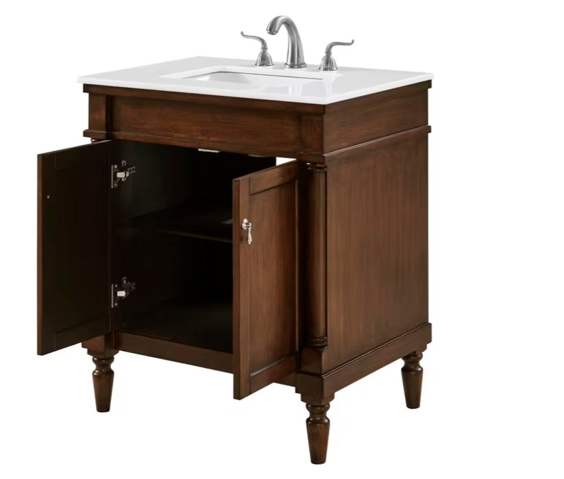 MODORA- 30" Walnut , Floor Standing Bathroom Vanity, Quartz Countertop
