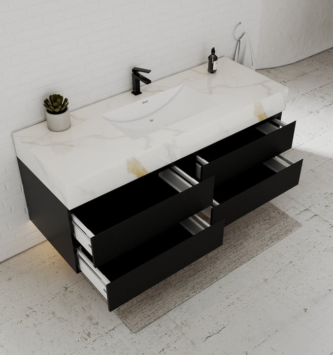 AQUA - 60" Single sink Black Wall Mount Vanity with Sintered Stone Top