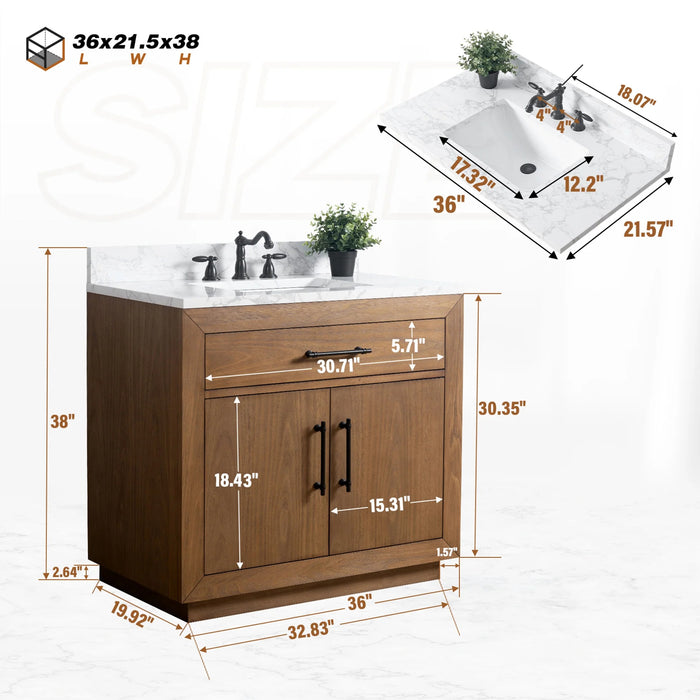 GLORIA- 36x22x34’’  Bathroom Vanity in Tan with Arabescato White Top