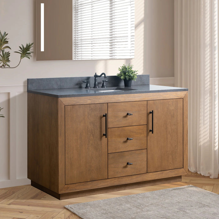 GLORIA- 60x22x34’’ Single Sink Bathroom Vanity in Tan with Black Limestone Top