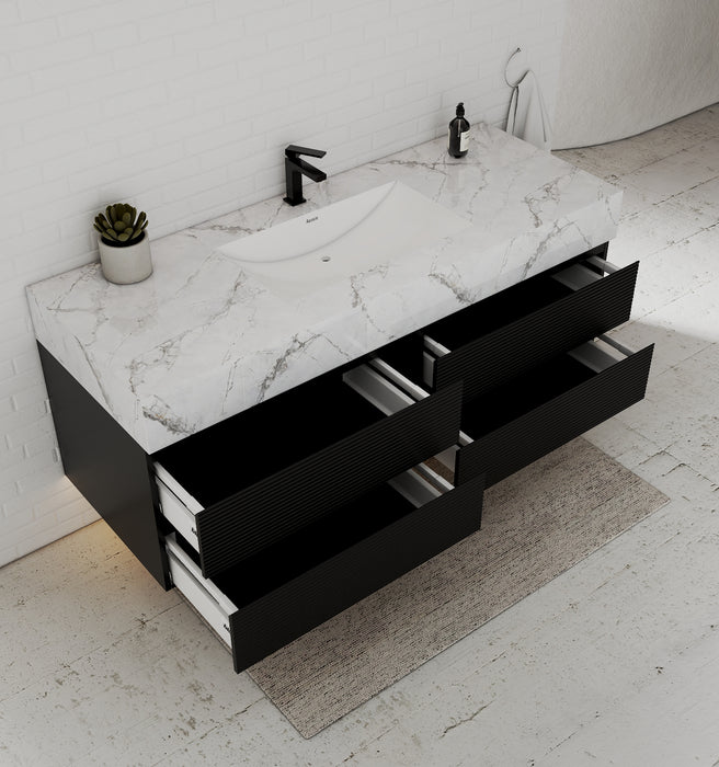 AQUA - 60" Single sink Black Wall Mount Vanity with Sintered Stone Top