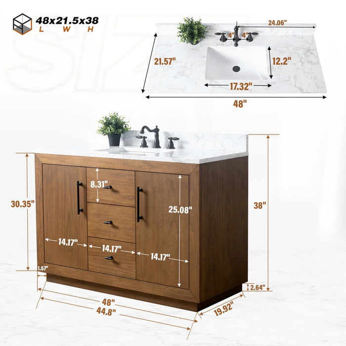GLORIA- 48x22x34’’  Bathroom Vanity in Tan with Arabescato White Top