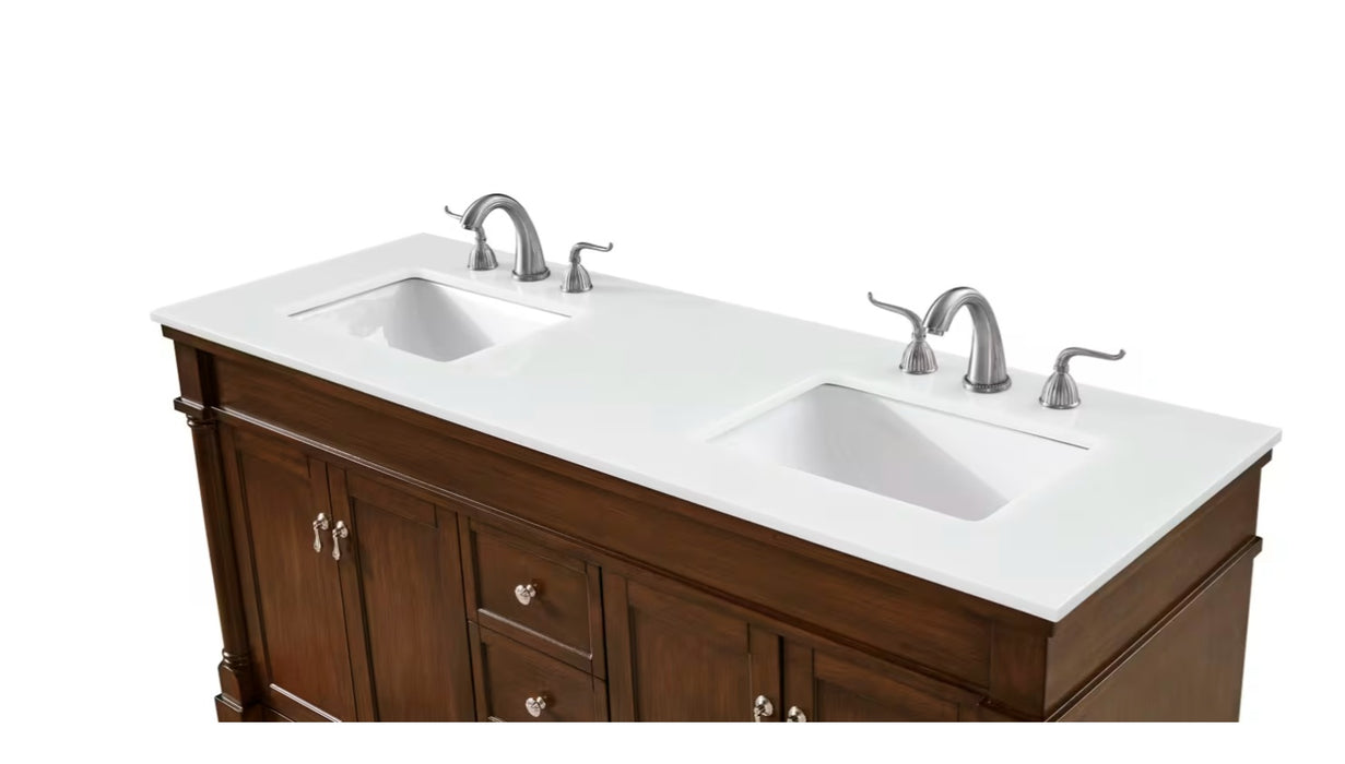 MODORA- 60" Double sink Walnut , Floor Standing Bathroom Vanity, Quartz Countertop