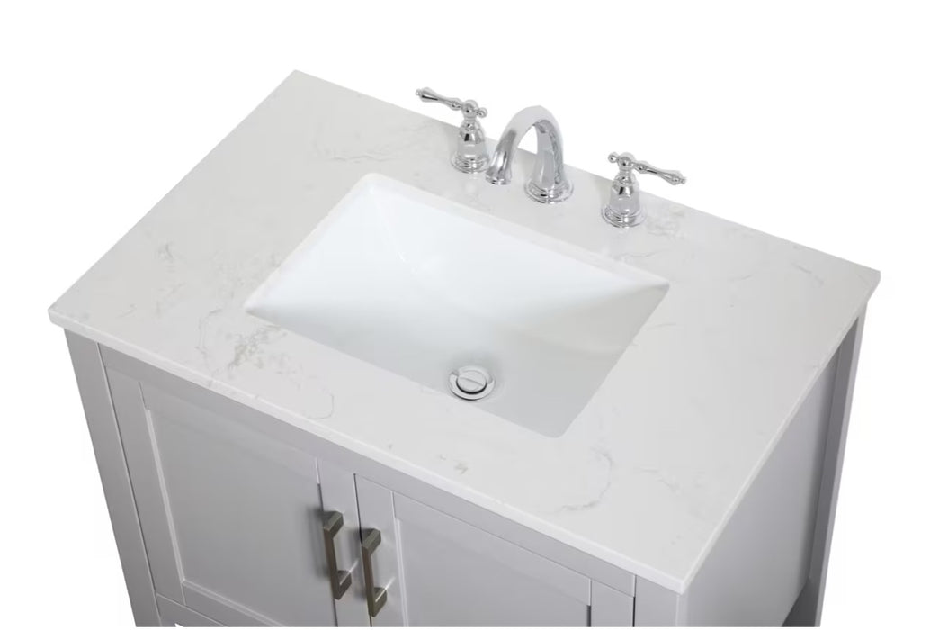 ELEGANT  30"x 19" Grey , Floor Standing Modern Bathroom Vanity, Quartz Countertop