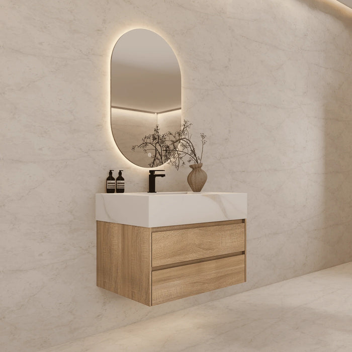 AQUA-40" LIGHT OAK Wall Mount Vanity with Sintered Stone Top - Construction Commodities Supply Inc.
