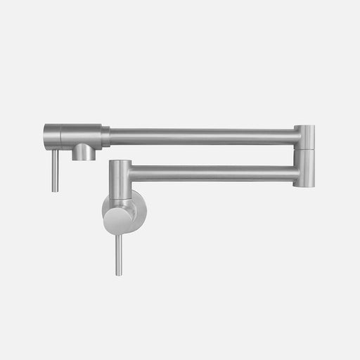STYLISH-ASTI Wall Mount Pot Filler Folding Stretchable with Single Hole Two Handles -STANLESS STEEL - Construction Commodities Supply Inc.