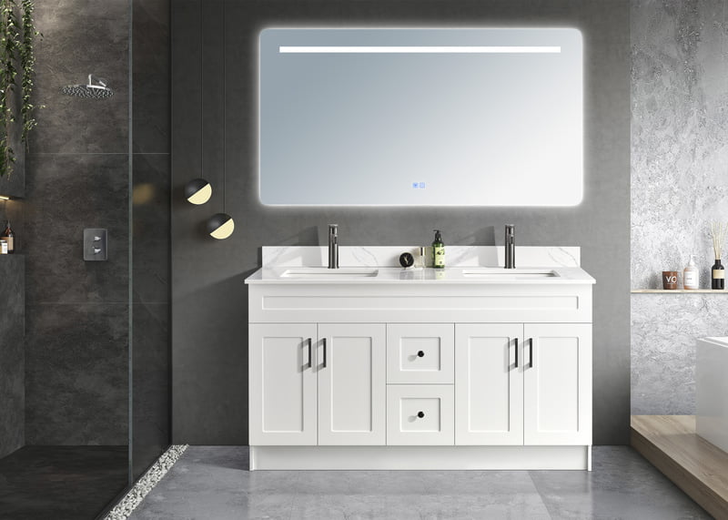 Violet -60" Double sink, HDF Free standing Bathroom Vanity With Quartz Countertop ( available in 3 colors)