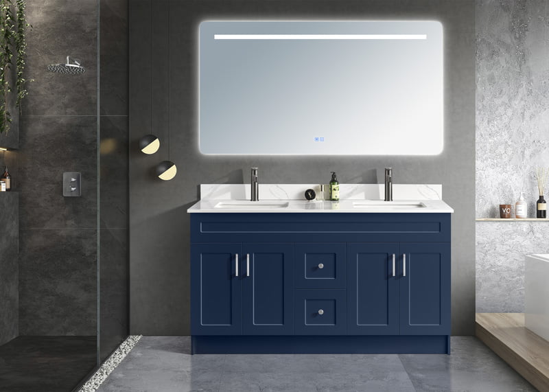 Violet -60" Double sink, HDF Free standing Bathroom Vanity With Quartz Countertop ( available in 3 colors)