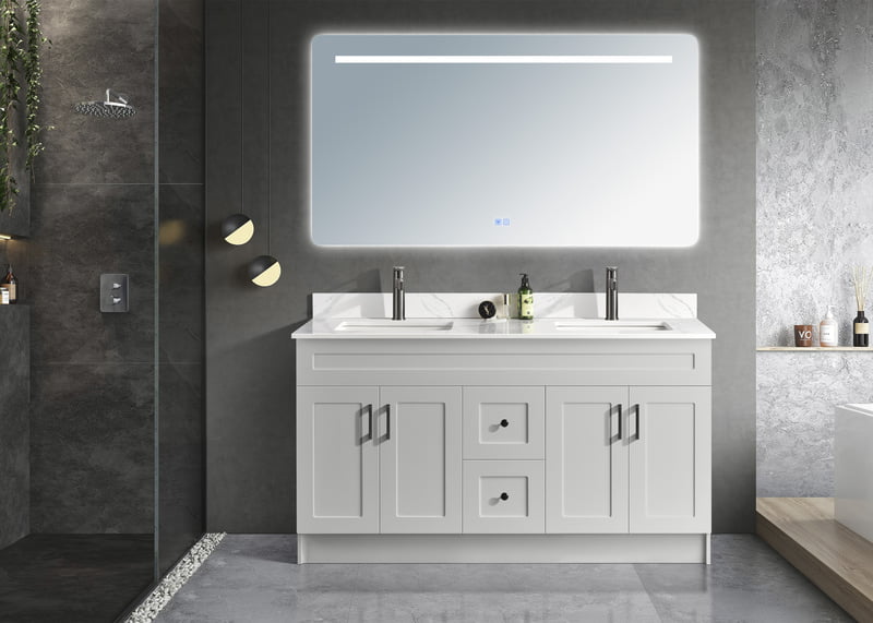 Violet -60" Double sink, HDF Free standing Bathroom Vanity With Quartz Countertop ( available in 3 colors)