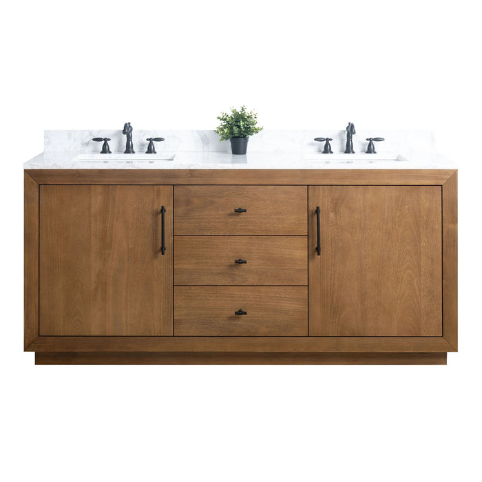 GLORIA- 72x22x34’’ Double Sink Bathroom Vanity in Tan with Arabescato White Top