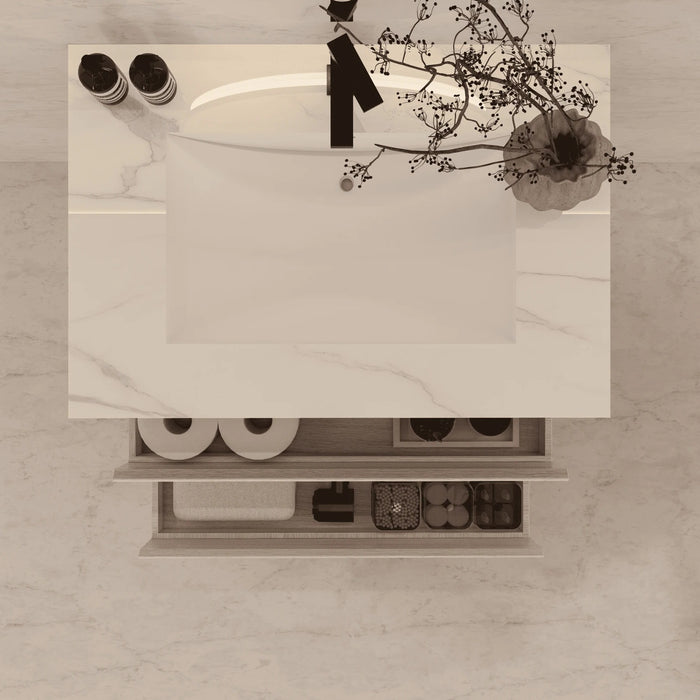 AQUA-32" LIGHT GREY OAK Wall Mount Vanity with Sintered Stone Top - Construction Commodities Supply Inc.