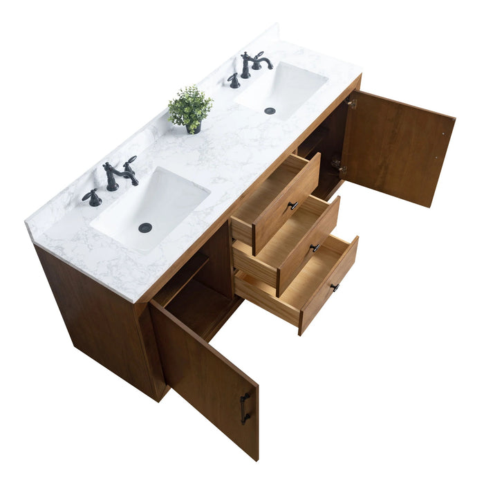 GLORIA- 72x22x34’’ Double Sink Bathroom Vanity in Tan with Arabescato White Top