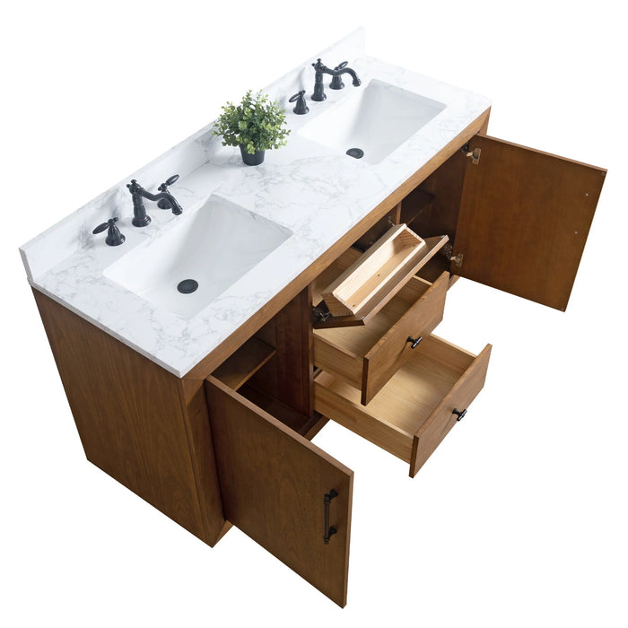 GLORIA- 60x22x34’’ Double Sink Bathroom Vanity in Tan with Arabescato White Top