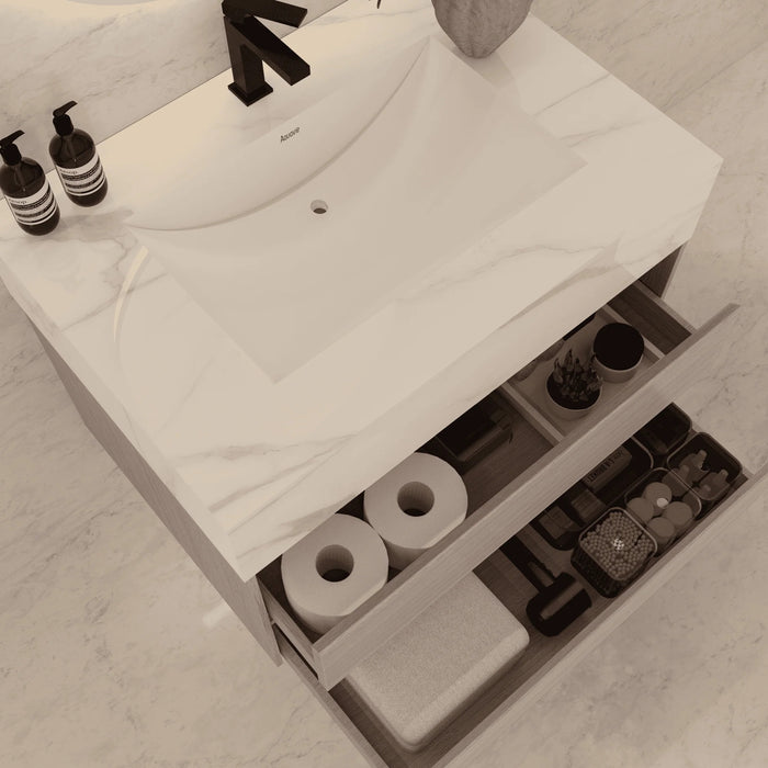 AQUA-32" LIGHT GREY OAK Wall Mount Vanity with Sintered Stone Top - Construction Commodities Supply Inc.