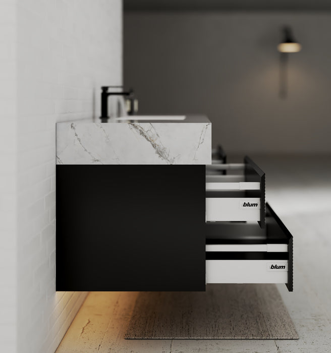 AQUA - 60" Single sink Black Wall Mount Vanity with Sintered Stone Top