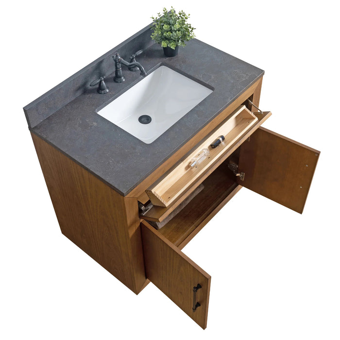 GLORIA- 36x22x34’’  Bathroom Vanity in Tan with Black Limestone Top