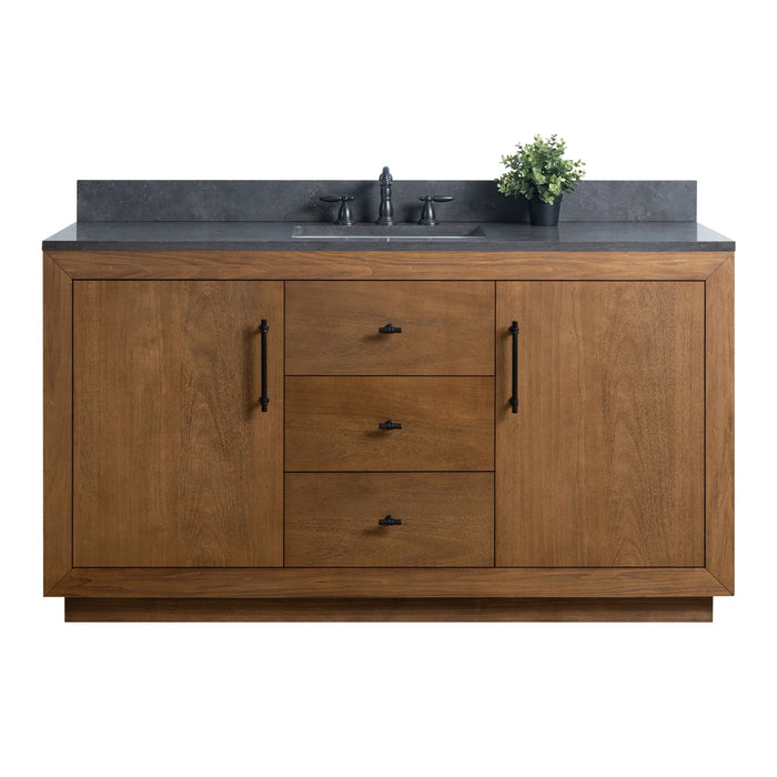 GLORIA- 60x22x34’’ Single Sink Bathroom Vanity in Tan with Black Limestone Top