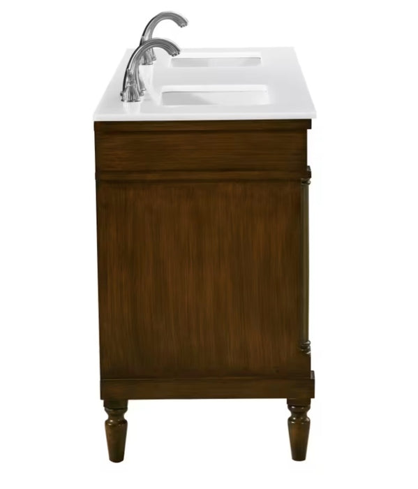 MODORA- 60" Double sink Walnut , Floor Standing Bathroom Vanity, Quartz Countertop