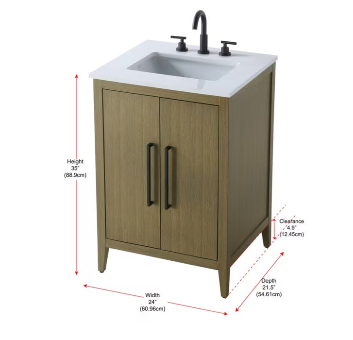 EMERSON - 24" Floor Standing Bathroom Vanity, Marble Countertop ( 3 colors available)