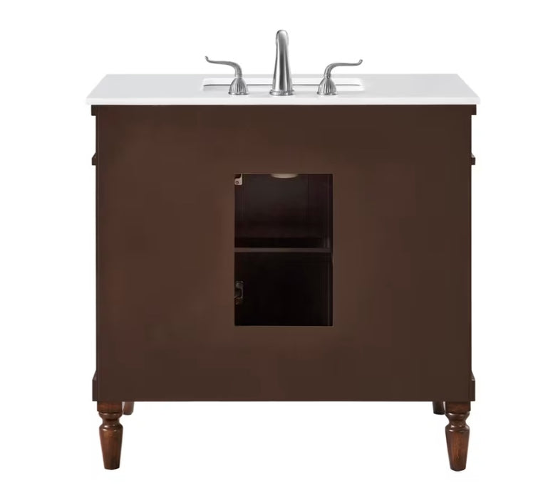MODORA- 36" Walnut , Floor Standing Bathroom Vanity, Quartz Countertop