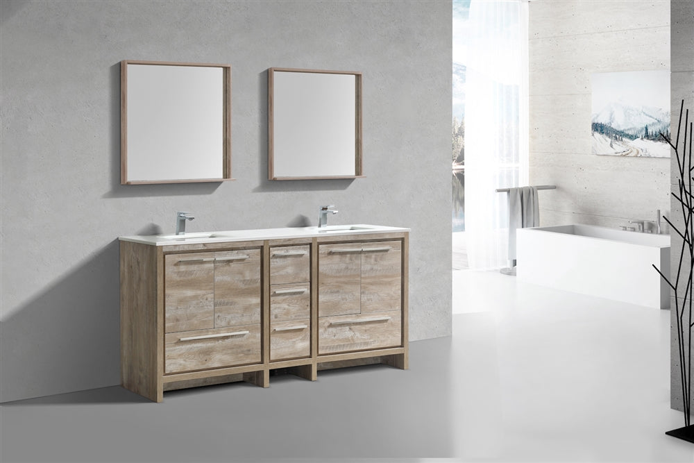 AD72" Double Sink, Nature Wood, Quartz Countertop, Floor Standing Bathroom Vanity