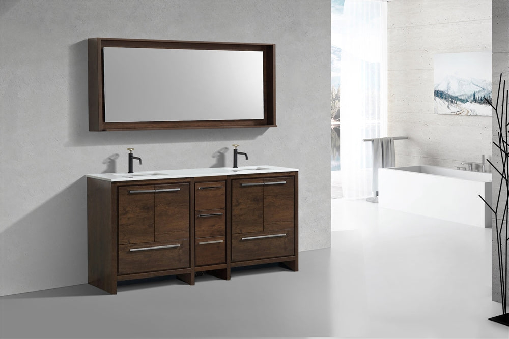 AD72" Double Sink, Rose Wood, Quartz Countertop, Floor Standing Bathroom Vanity