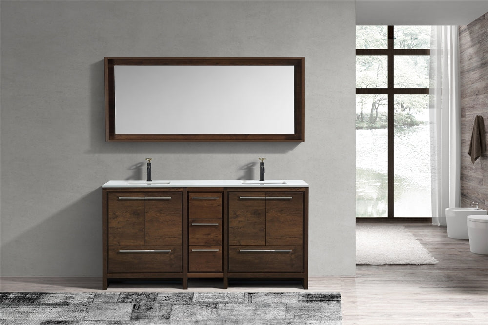 AD72" Double Sink, Rose Wood, Quartz Countertop, Floor Standing Bathroom Vanity