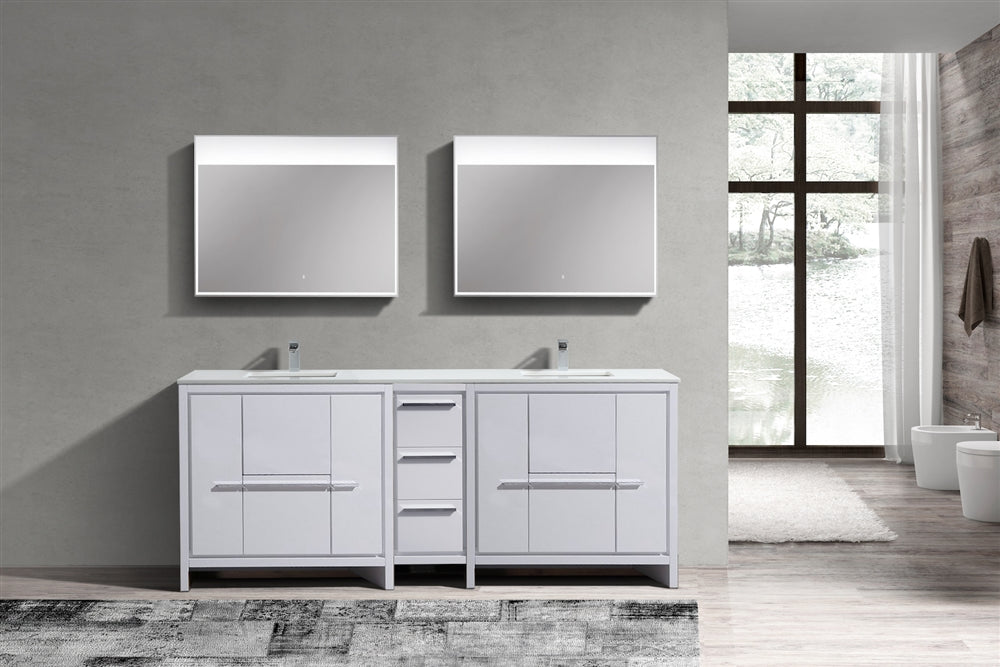AD84" Double Sink, High Gloss White, Quartz Countertop, Floor Standing Bathroom Vanity