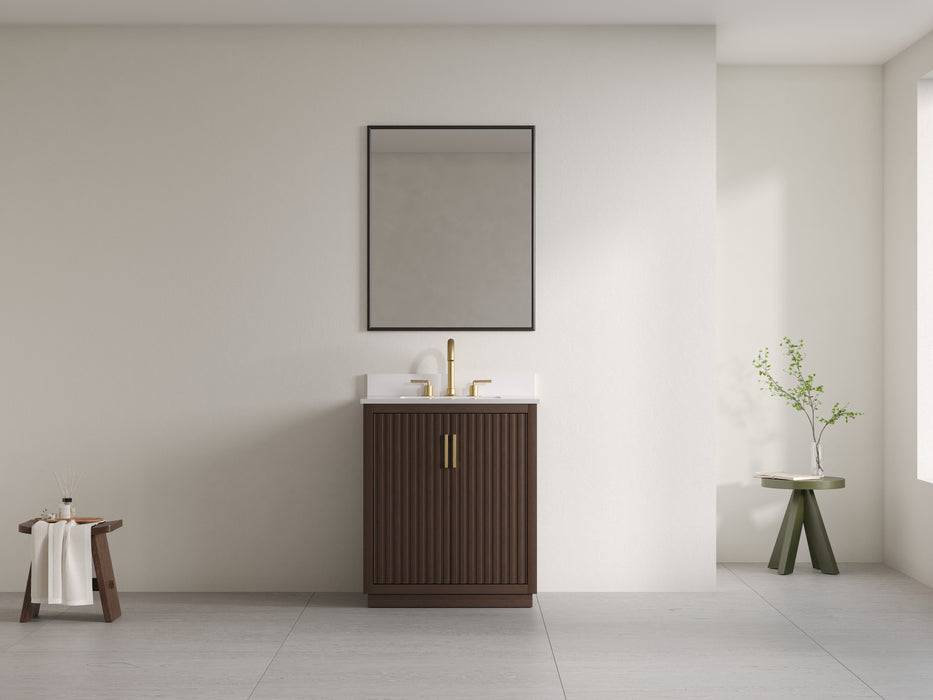 Violet - 30" Walnut , Solid Wood Floor Standing Modern Bathroom Vanity Quartz Countertop
