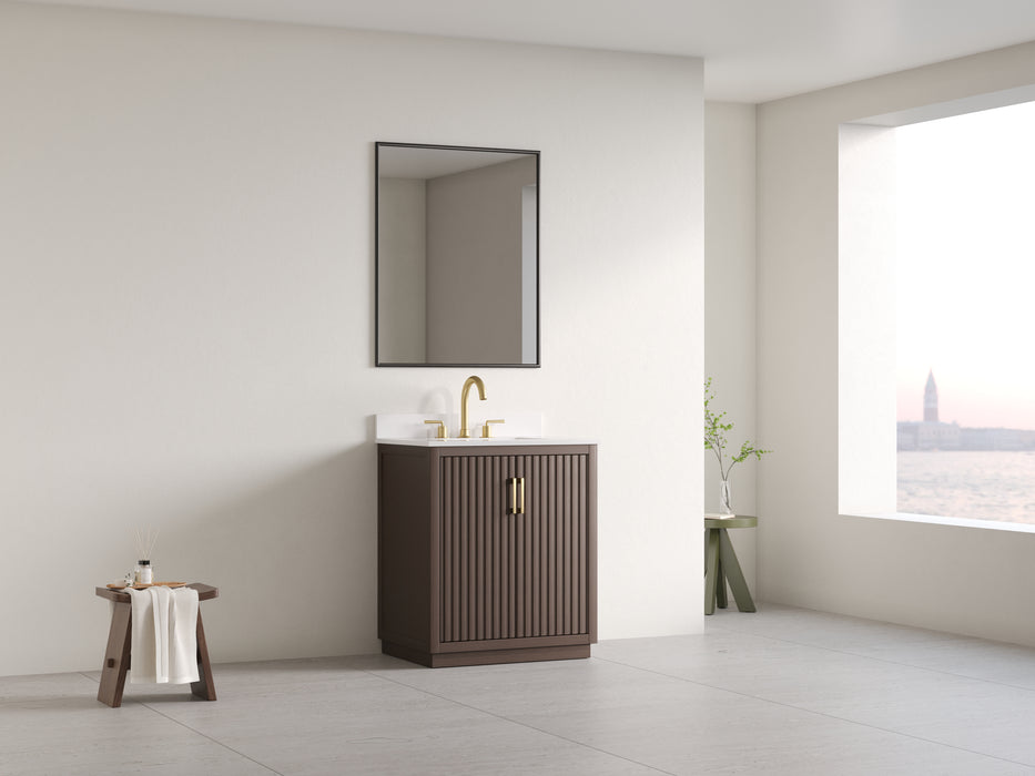 Violet - 30" Walnut , Solid Wood Floor Standing Modern Bathroom Vanity Quartz Countertop