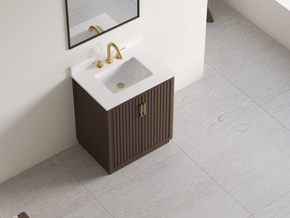 Violet - 30" Walnut , Solid Wood Floor Standing Modern Bathroom Vanity Quartz Countertop